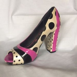 Not Rated Pink and Black Polka dot Pump